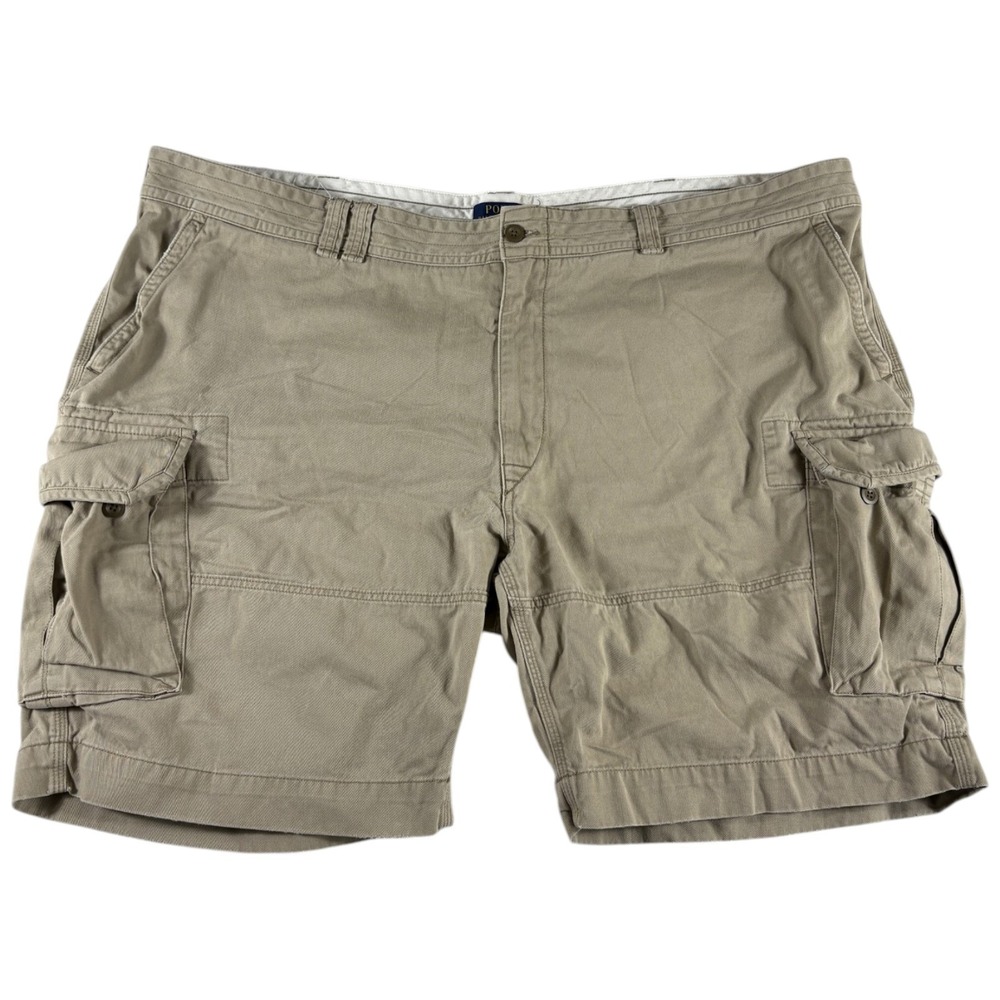 Polo Ralph Lauren Authentic Cargo Shorts Mens 54‎ Tan Cotton Hiking Flap Pockets